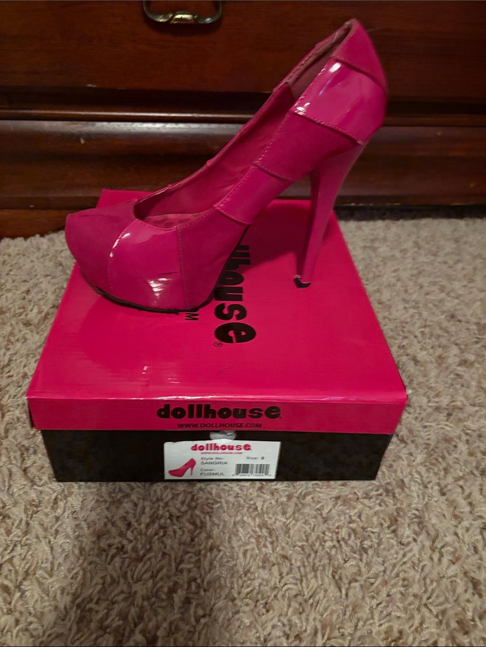 Dollhouse Bright Pink Patent & Suede Platform Stiletto Heels